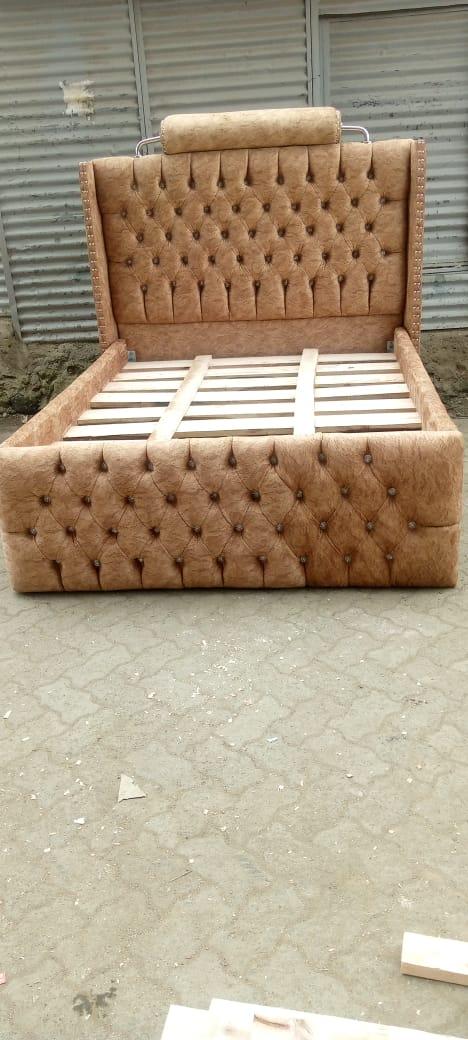 6x6 Upholstered Bed - Charcoal Grey Tufted Wingback Design view 2