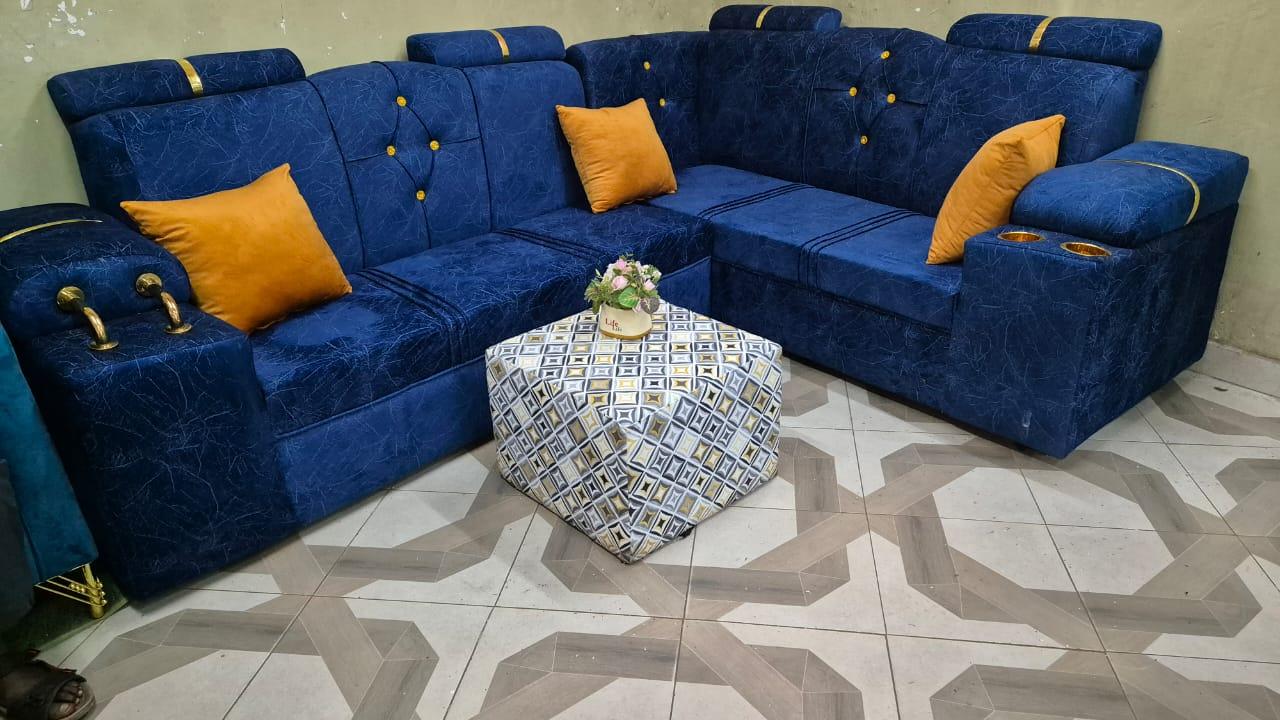 Luxury L-Shaped 6 Seater Sofa with Pouffe & Throw Pillows – Customizable Design, Free Delivery in Nairobi view 2
