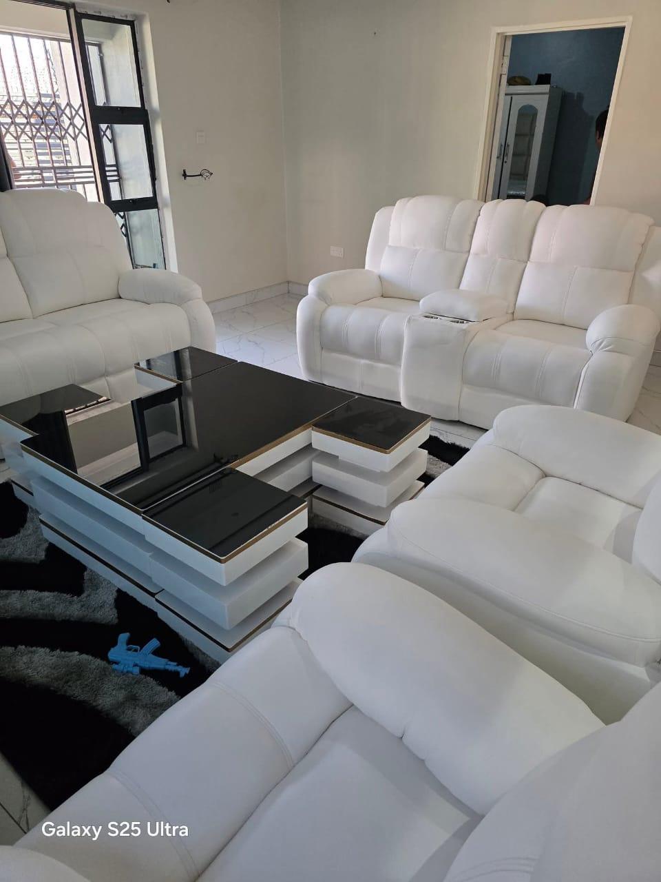 7 Seater Semi Recliner Sofa Set – Luxury White Leather Design | Modern Comfort | Sofa Hub Kenya view 2