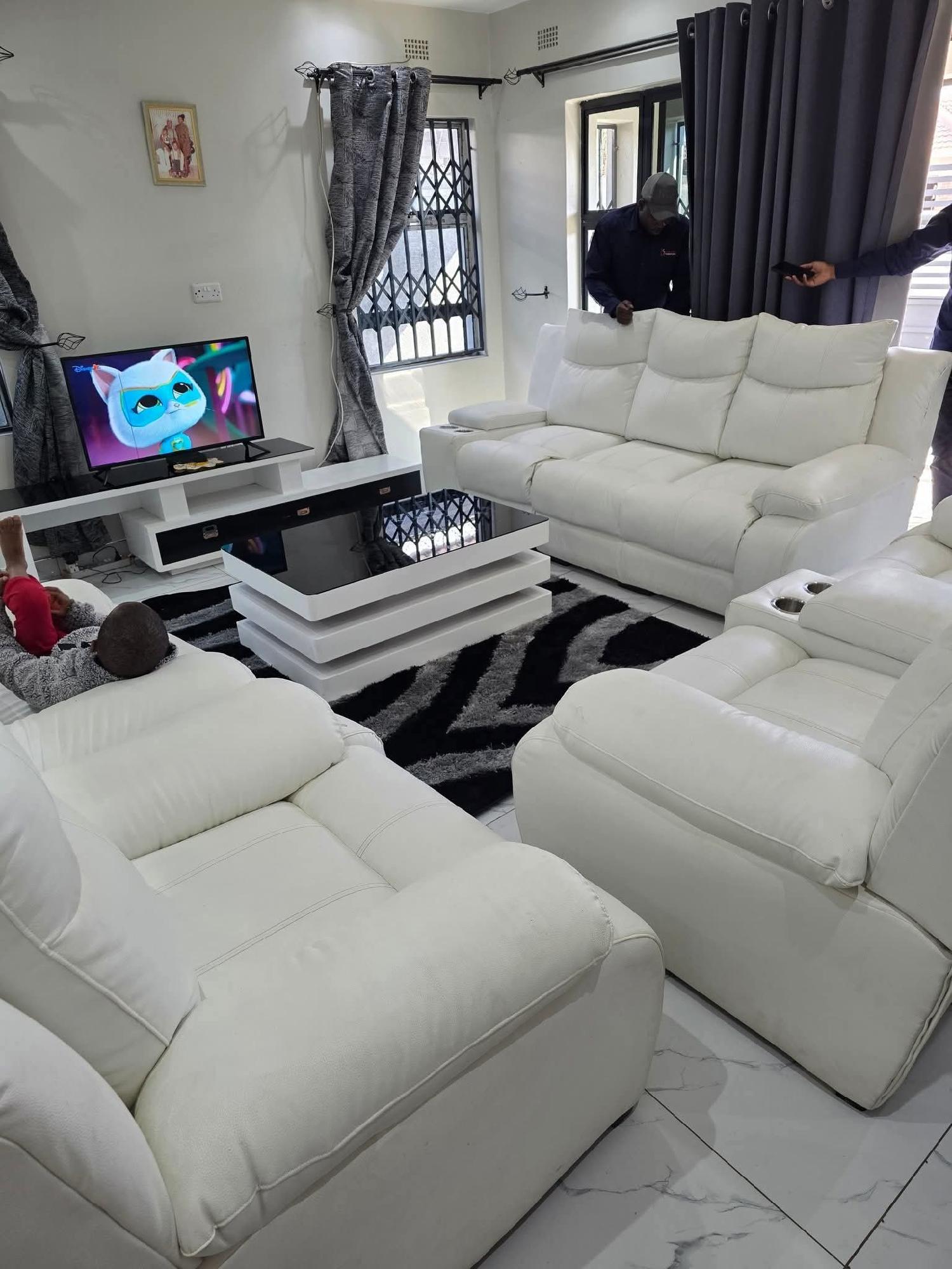 7 Seater Semi Recliner Sofa Set – Luxury White Leather Design | Modern Comfort | Sofa Hub Kenya view 3
